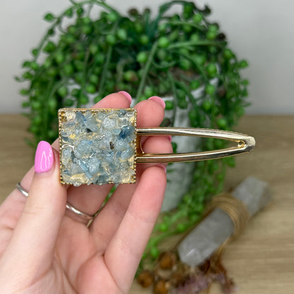 Aquamarine Square Gold Hair Clip