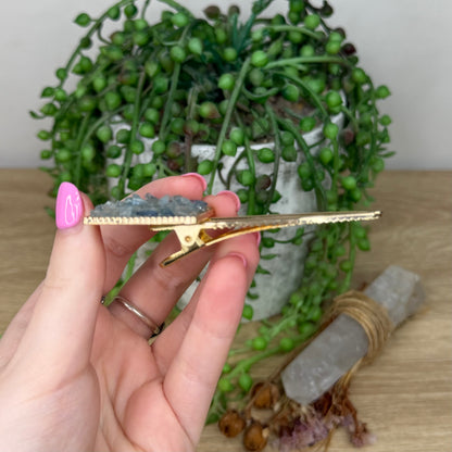 Aquamarine Square Gold Hair Clip