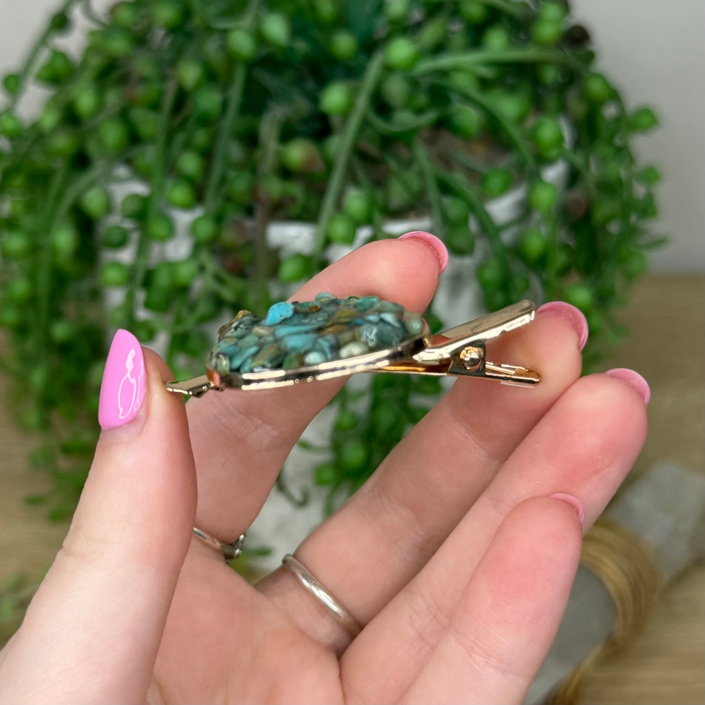 Turquoise Cat Gold Hair Clip