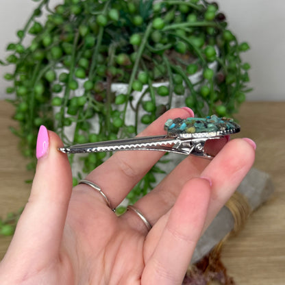 Turquoise Cat Silver Hair Clip