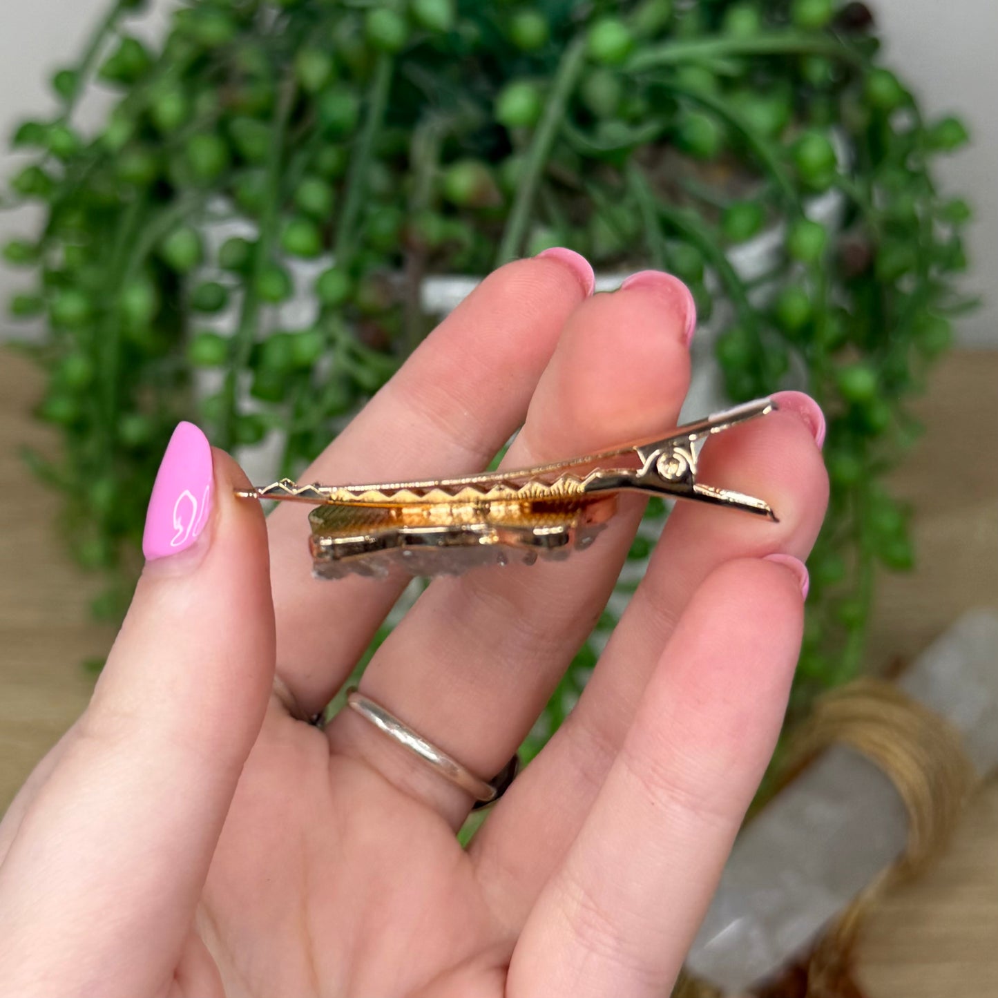 Clear Quartz Cat Gold Hair Clip