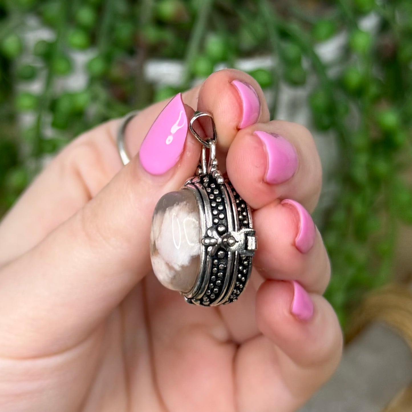 Flower Agate Locket Pendant (Z620)