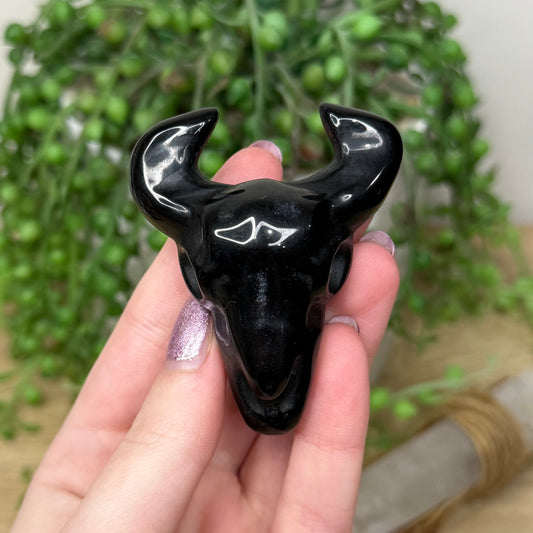 Black Obsidian Cow Skull (194A)