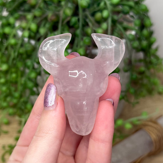 Rose Quartz Cow Skull (192A)