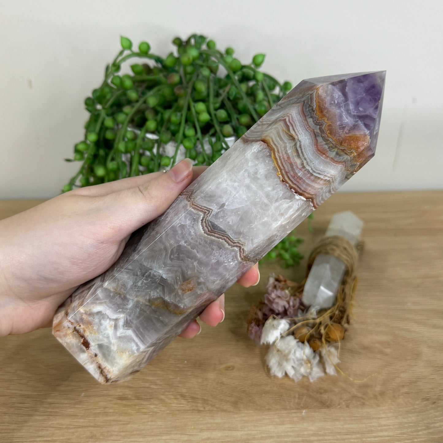 Amethyst / Mexican Crazy Lace Agate Tower (P679)