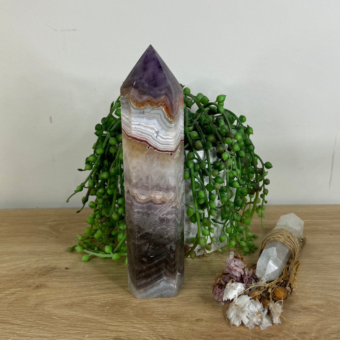 Amethyst / Mexican Crazy Lace Agate Tower (P680)
