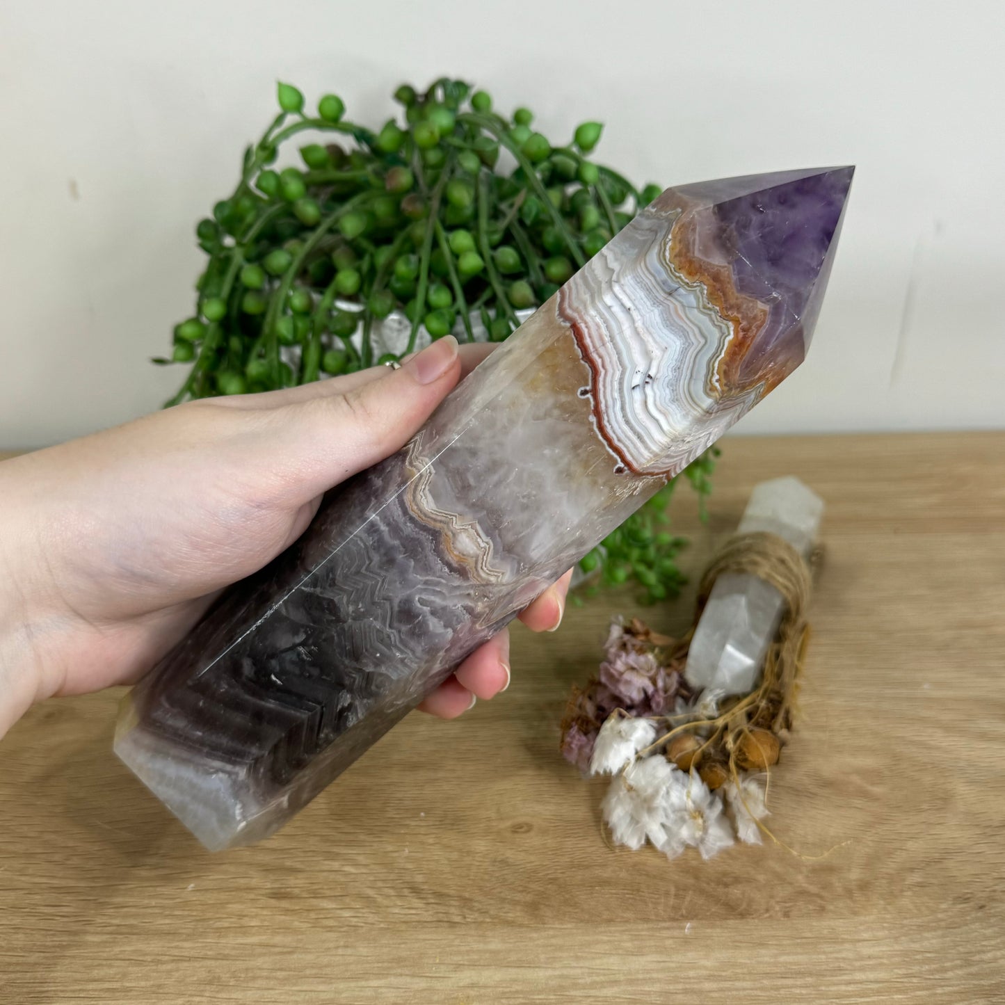 Amethyst / Mexican Crazy Lace Agate Tower (P680)