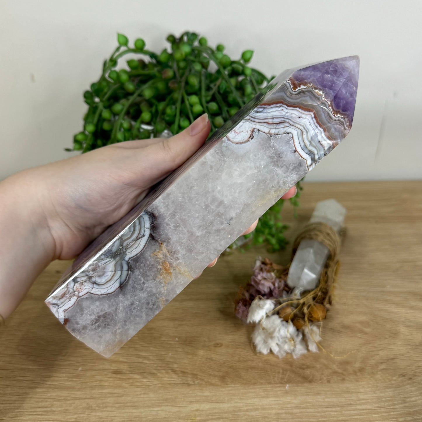 Amethyst / Mexican Crazy Lace Agate Tower (P681)