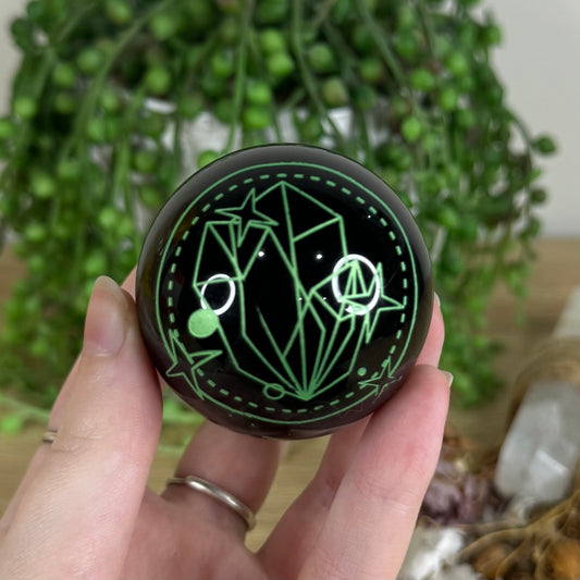 Green Print Black Obsidian Sphere (P541)