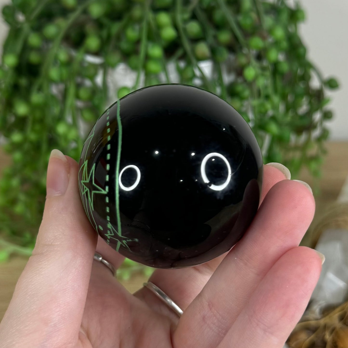Green Print Black Obsidian Sphere (P541)
