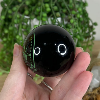 Green Print Black Obsidian Sphere (P541)