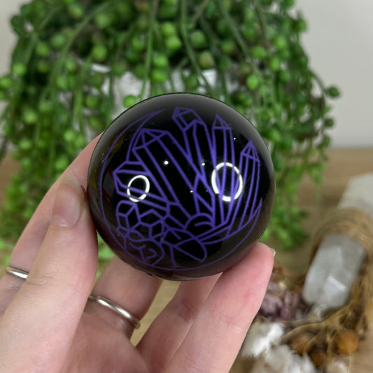 Purple Print Black Obsidian Sphere (P532)