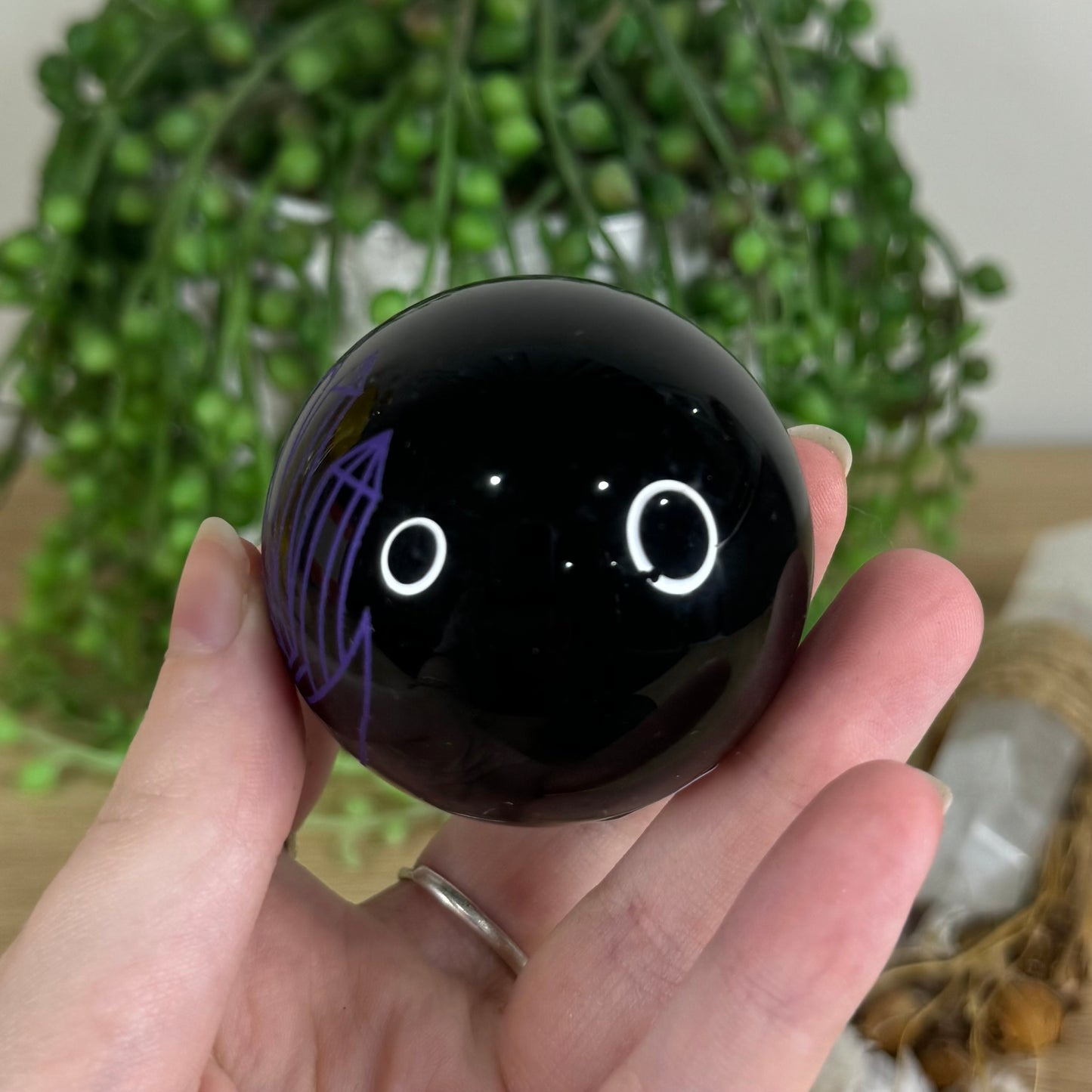 Purple Print Black Obsidian Sphere (P532)