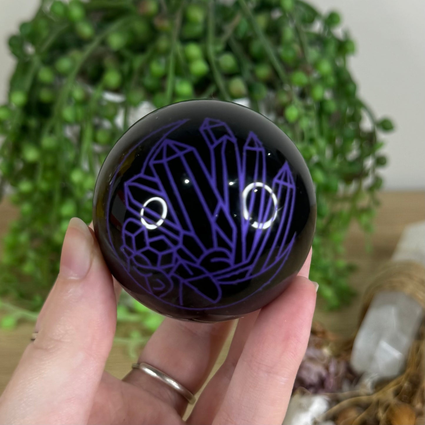 Purple Print Black Obsidian Sphere (P533)
