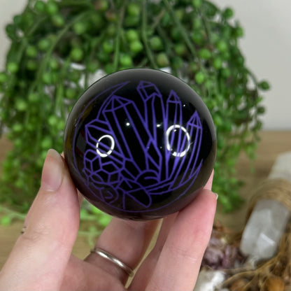 Purple Print Black Obsidian Sphere (P533)