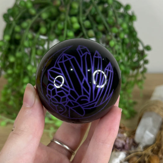 Purple Print Black Obsidian Sphere (P533)