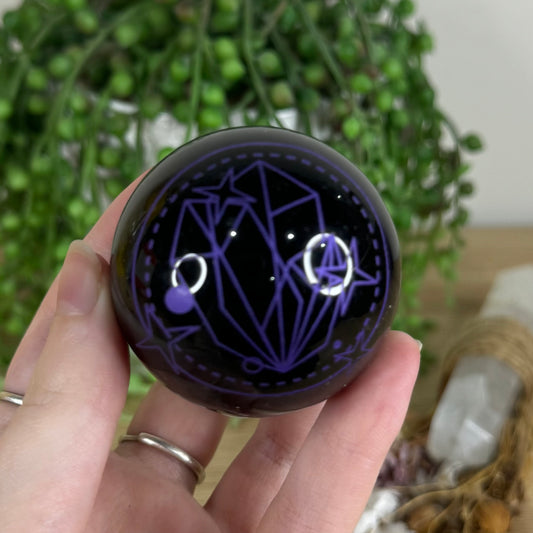 Purple Print Black Obsidian Sphere (P534)