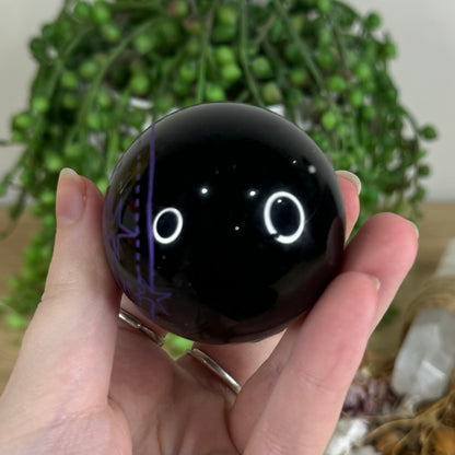Purple Print Black Obsidian Sphere (P534)
