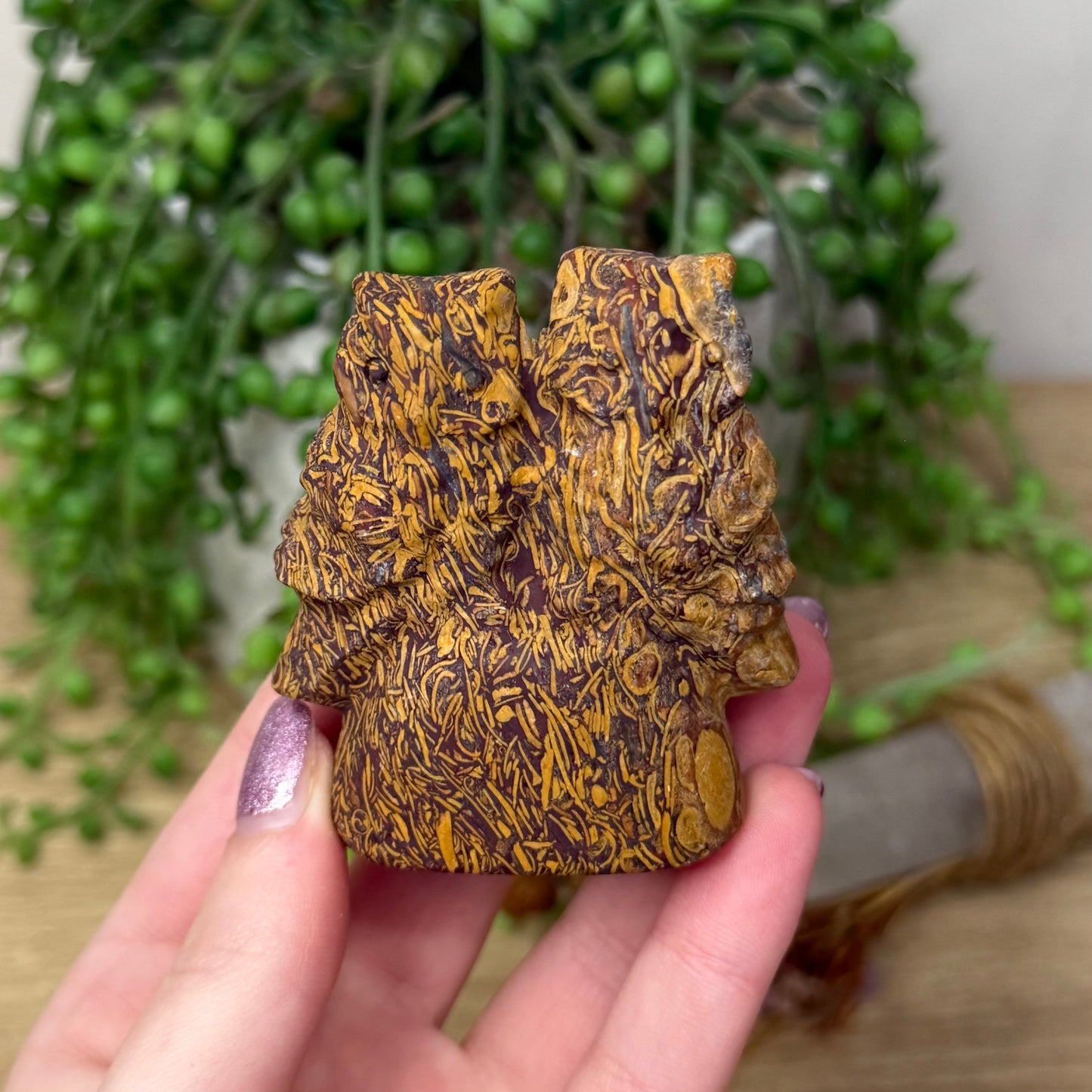 Calligraphy Stone Twin Owls (Z725)