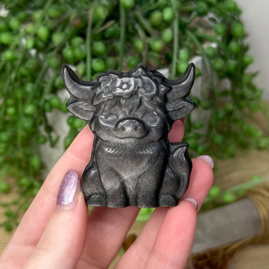 Silver Sheen Obsidian Highland Cow (Z701)