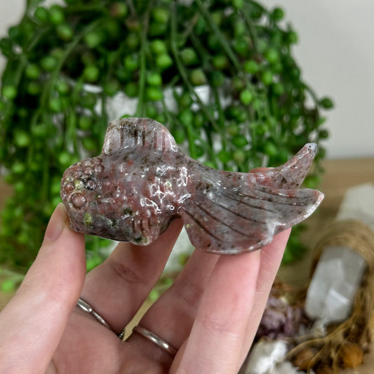 Plum Blossom Jasper Fish (P281)