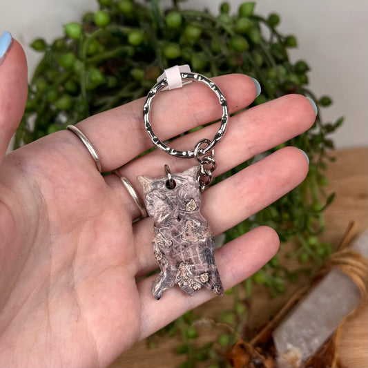 Picture Stone Jasper Owl Keychain (U643)