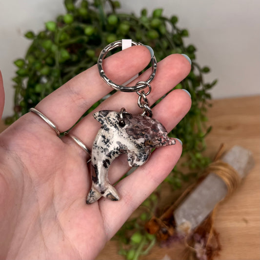 Picture Stone Jasper Dolphin Keychain (U649)