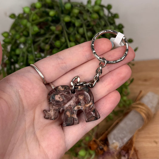 Picture Stone Jasper Elephant Keychain (U655)