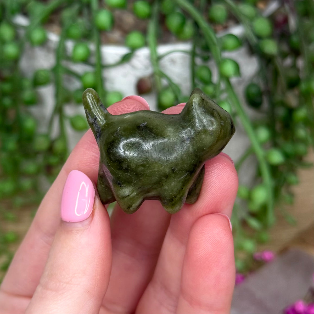 Dark Green Jade Small Round Cat