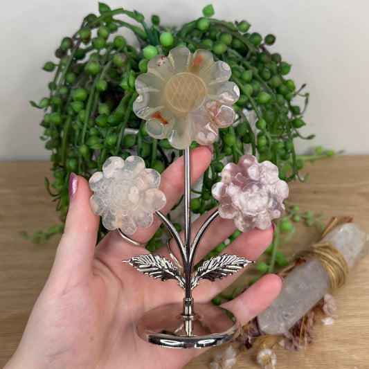 Flower Agate Flowers On Stand (W551)
