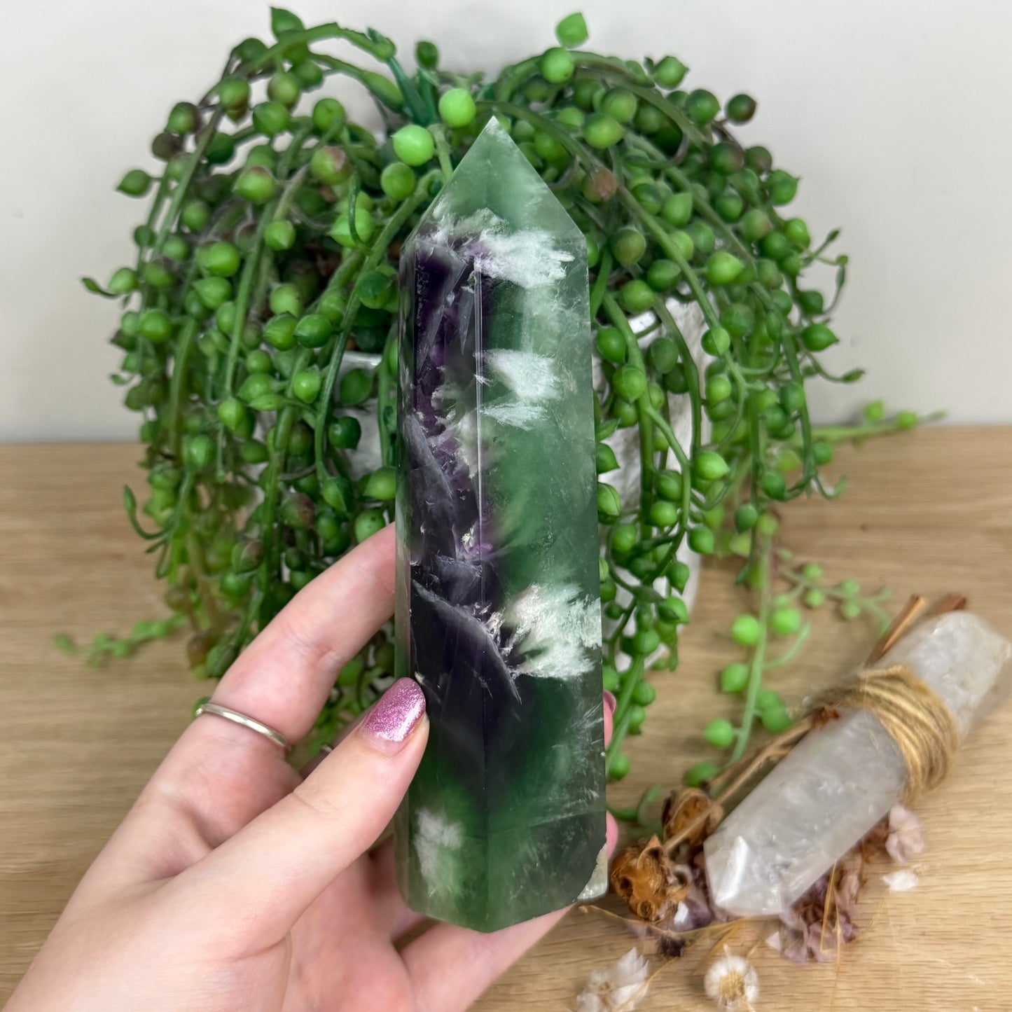 Rainbow Feather Fluorite Tower (W556)