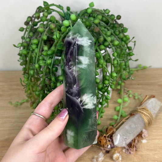 Rainbow Feather Fluorite Tower (W556)