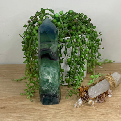 Rainbow Feather Fluorite Tower (W557)