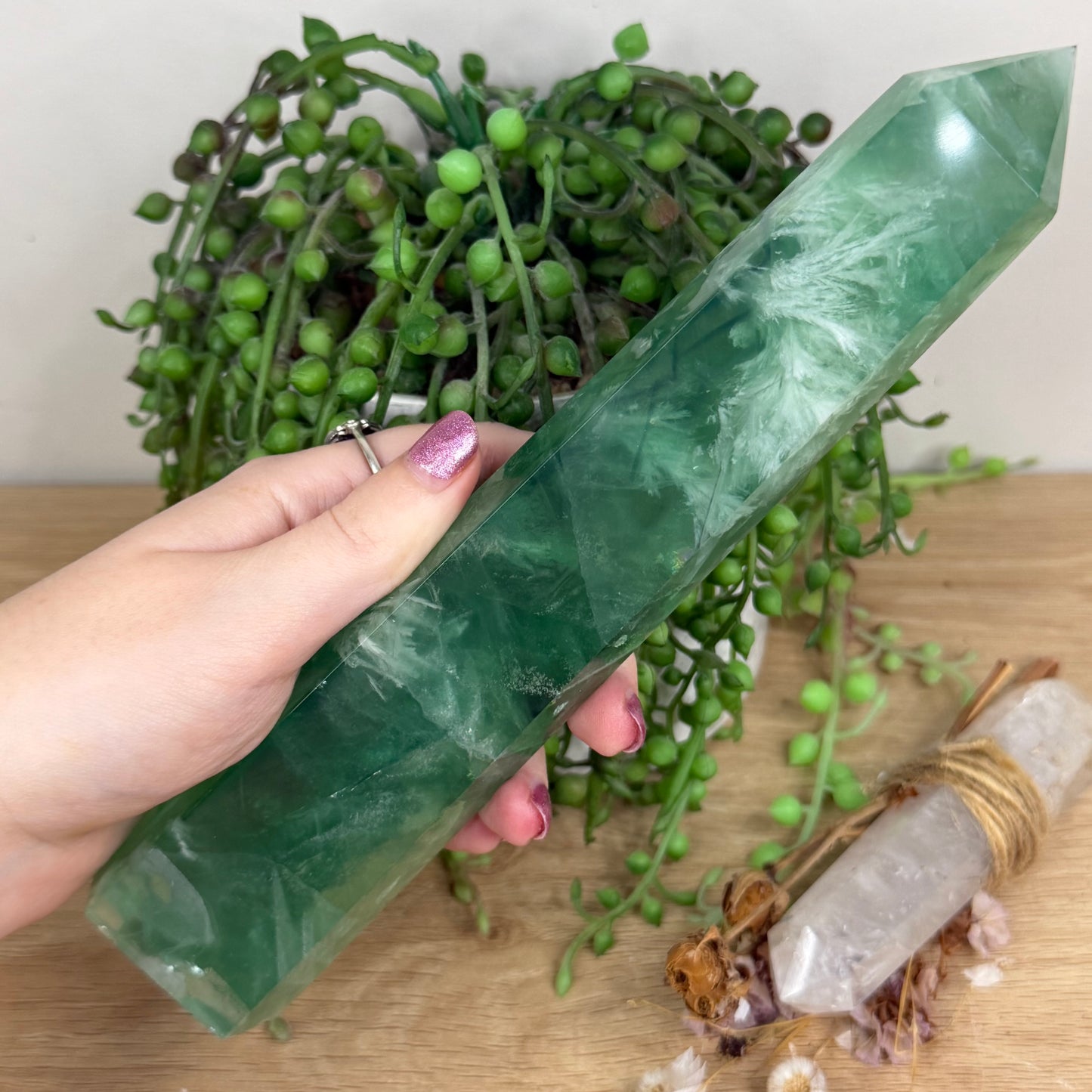 Green Feather Fluorite Tower (W558)