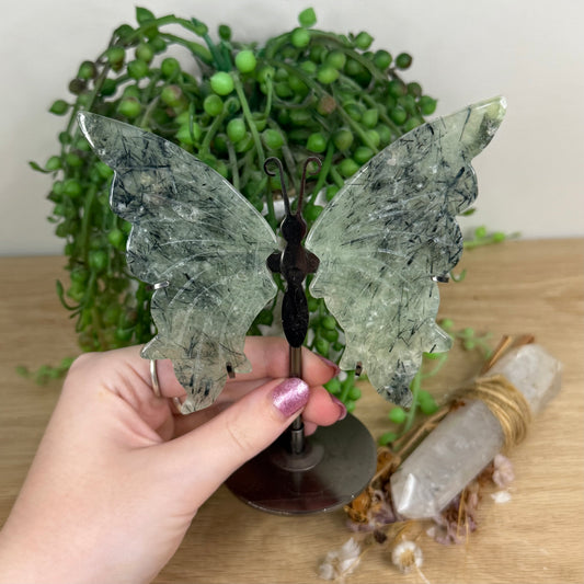 Prehnite Butterfly Wings On Stand (X51)