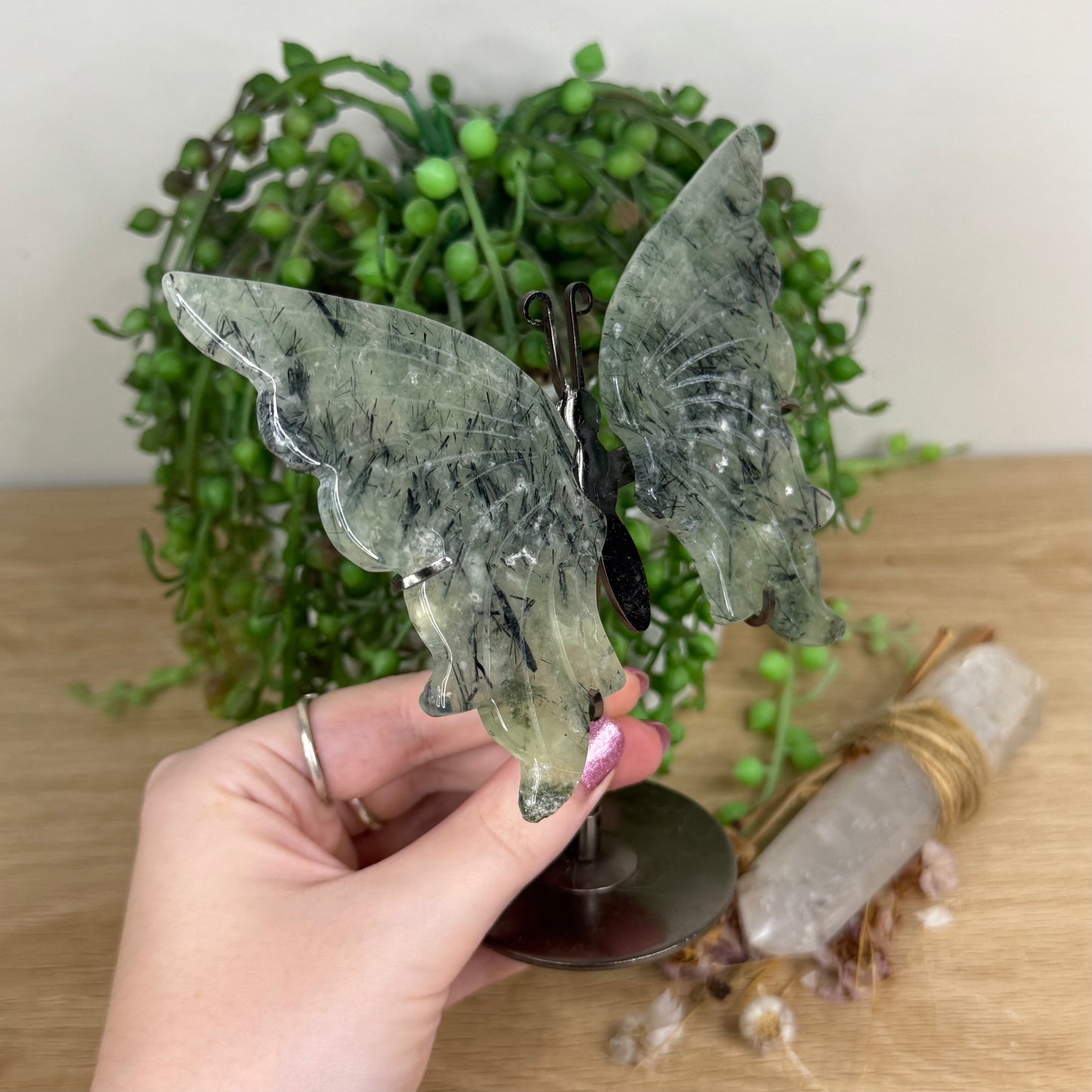 Prehnite Butterfly Wings On Stand (X50)