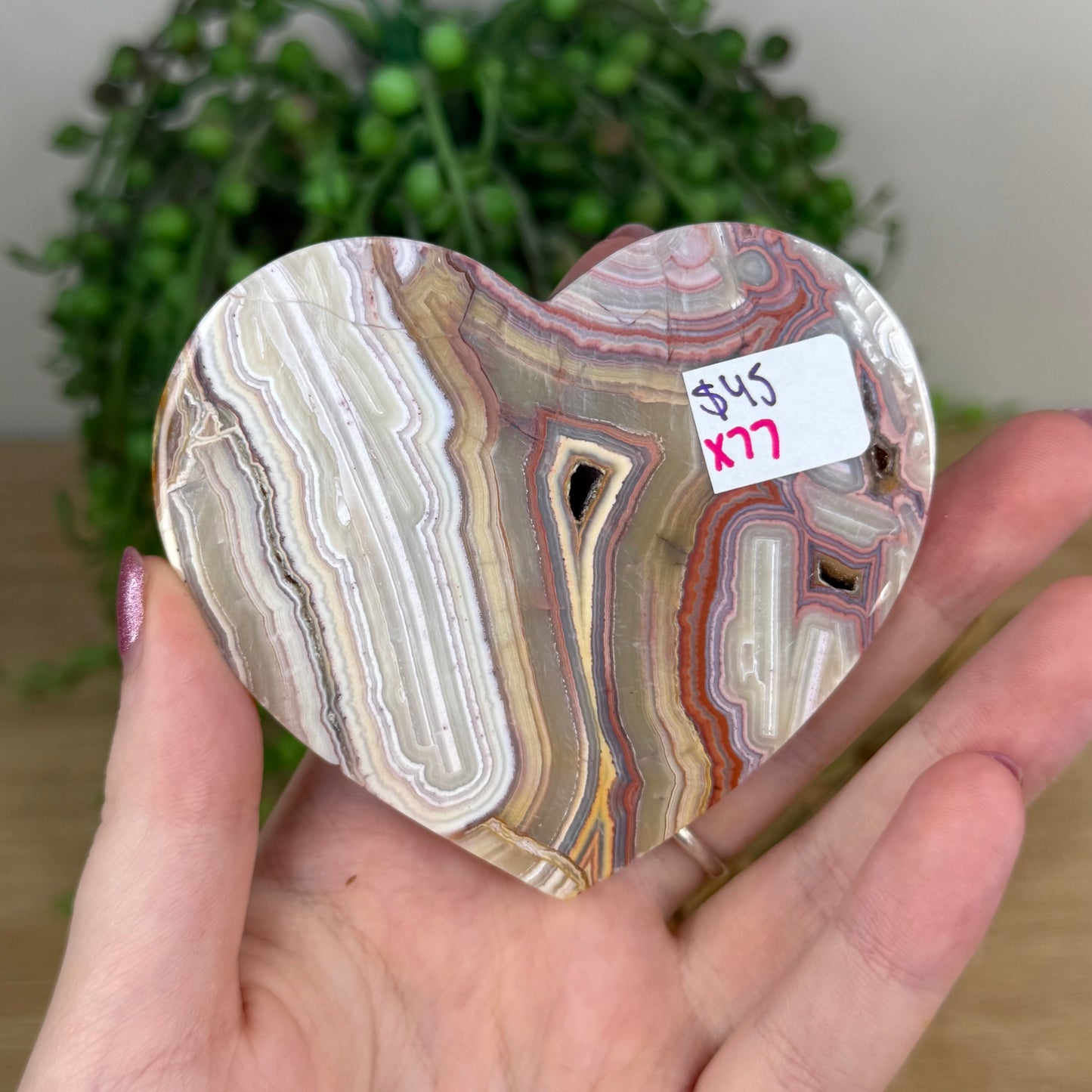 Pink Crazy Lace Agate Heart (X77)