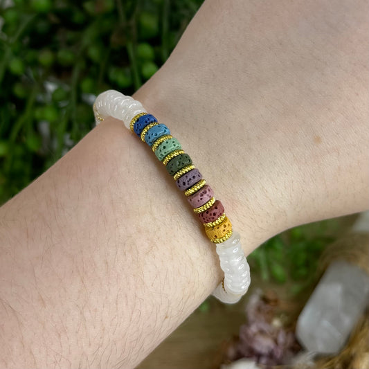 Rainbow Lava Stone / Clear Quartz Bracelet (Q471)