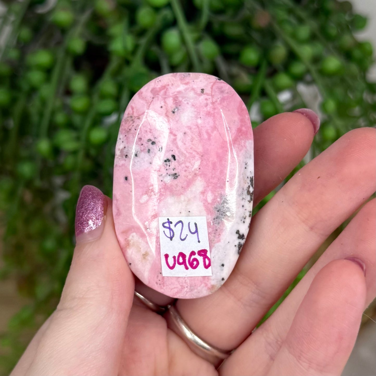 Peruvian Rhodonite Palm Stone (U968)