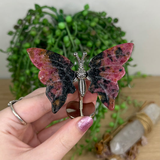 Rhodonite Butterfly Wings On Stand (W52)
