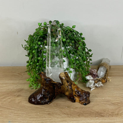 Blue Needle Clear Quartz Tower On Stand (Q918)