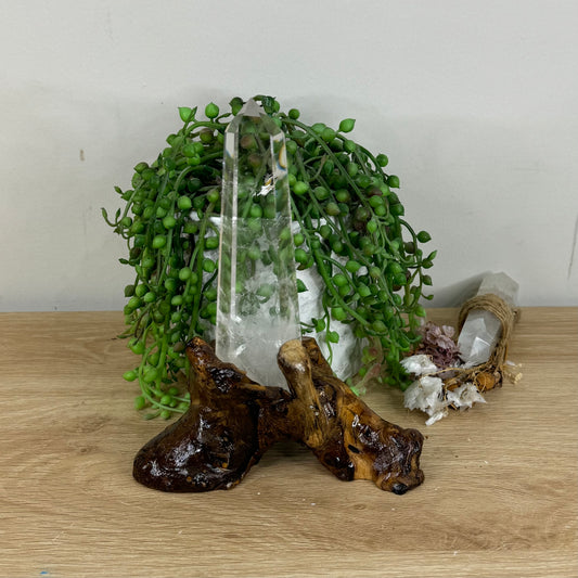 Blue Needle Clear Quartz Tower On Stand (Q918)