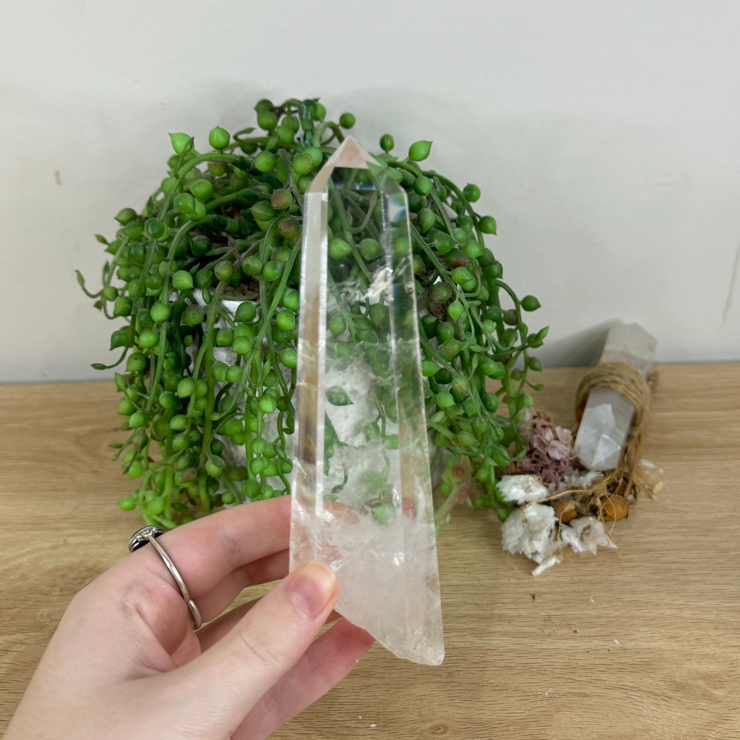 Blue Needle Clear Quartz Tower On Stand (Q918)