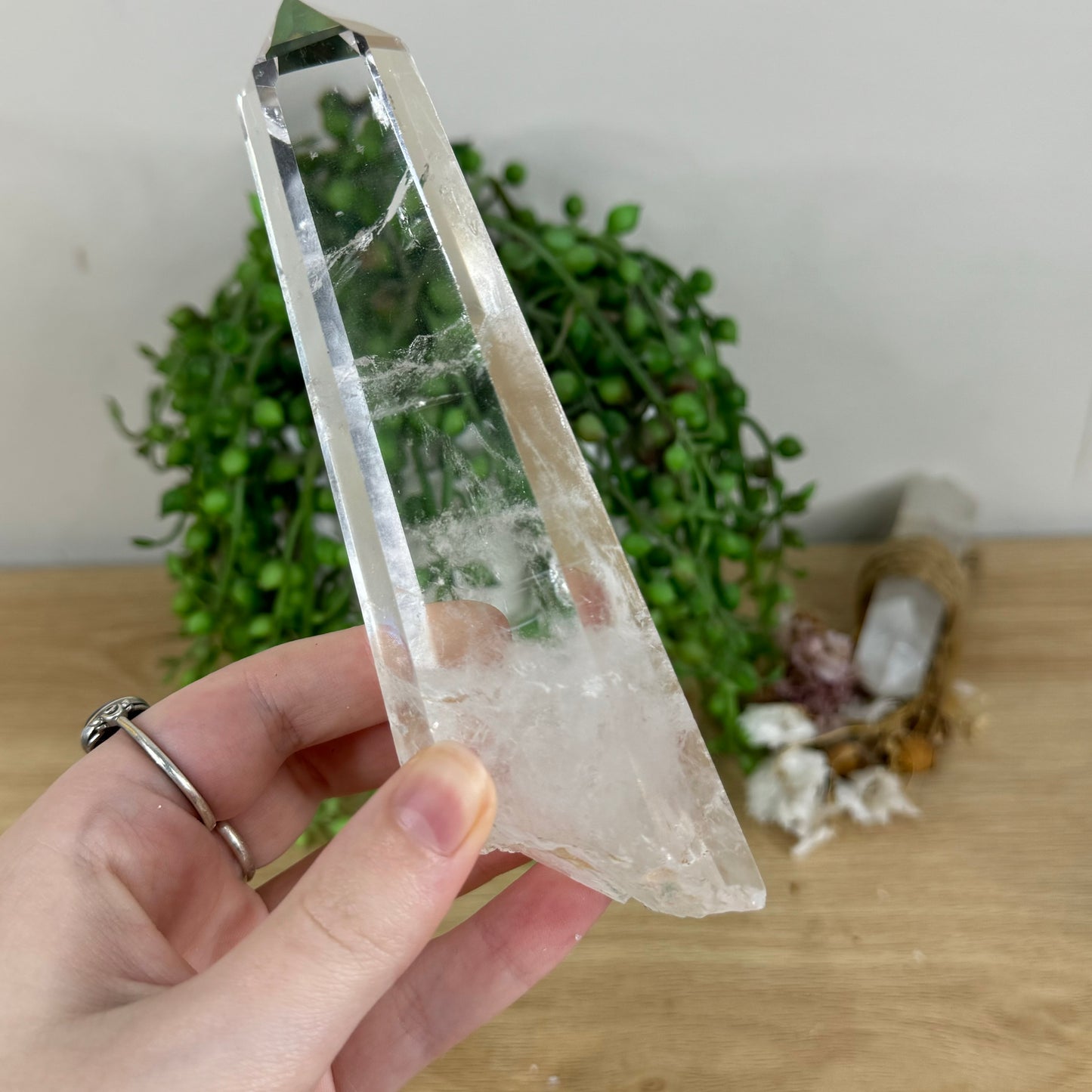 Blue Needle Clear Quartz Tower On Stand (Q918)
