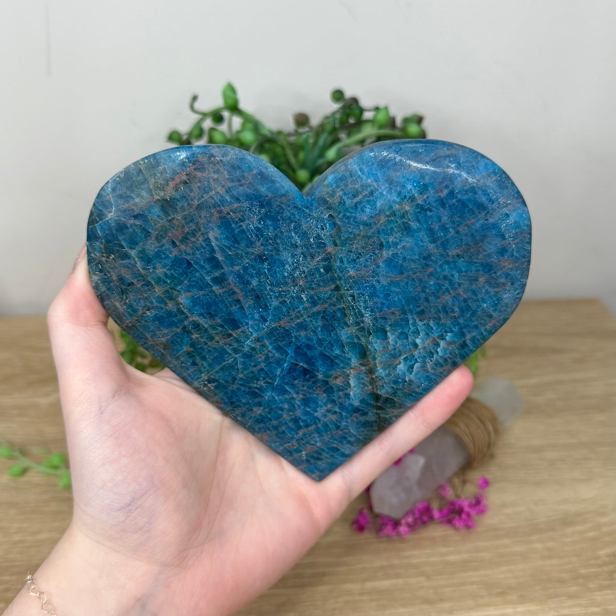 Blue Apatite Heart On Stand (397B)