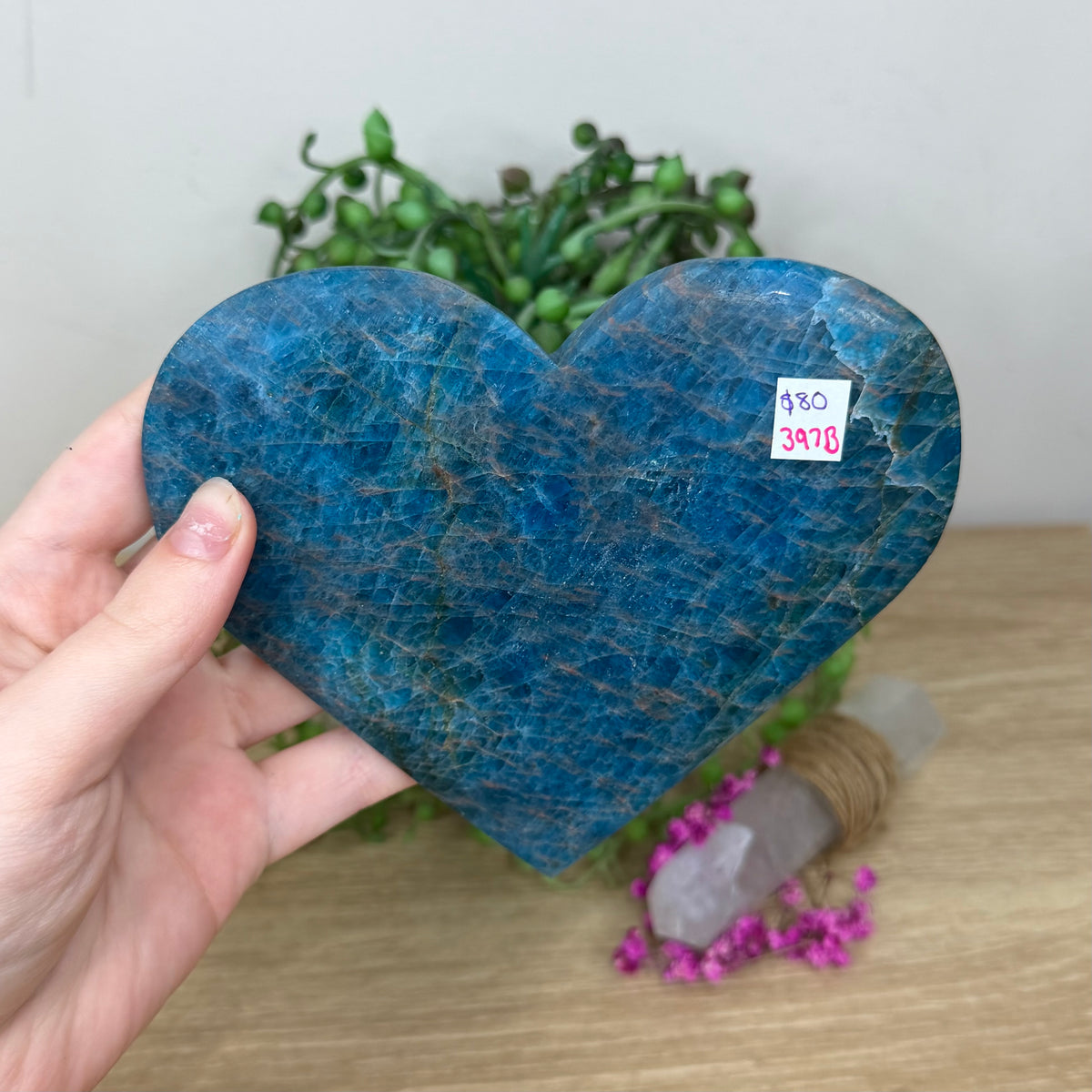 Blue Apatite Heart On Stand (397B)