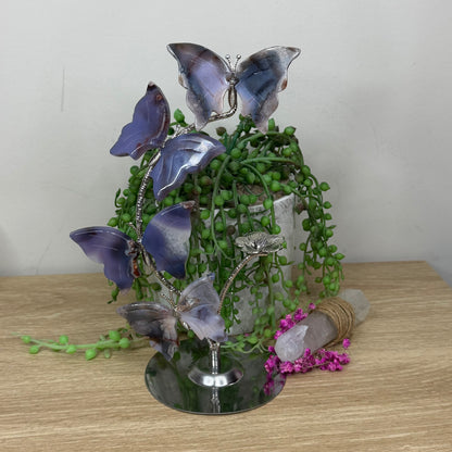 Blue Flower Agate Four Butterfly Stand (405B)