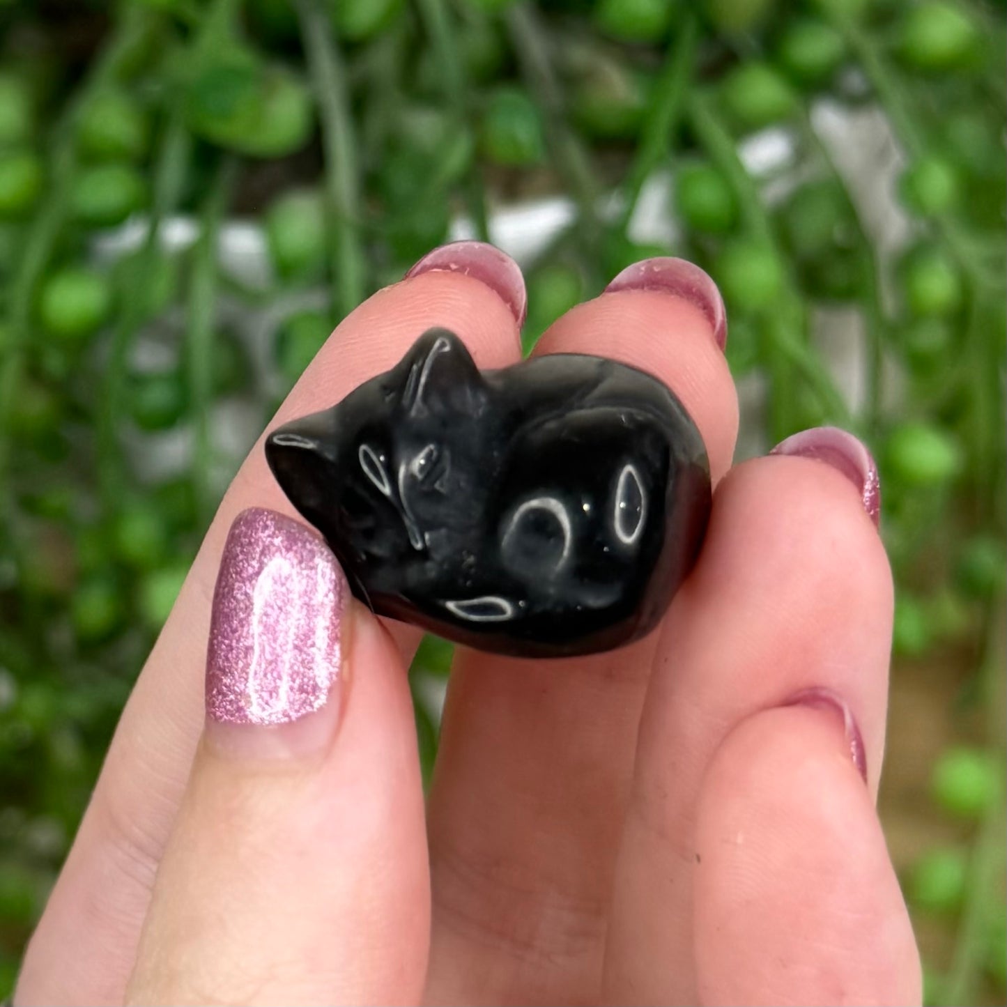 Silver Sheen Obsidian Small Sleeping Cat (W256) (W254) (W253) (W252) (W255) (W249) (W257) (W251)