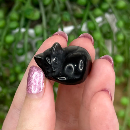 Silver Sheen Obsidian Small Sleeping Cat (W256) (W254) (W253) (W252) (W255) (W249) (W257) (W251)