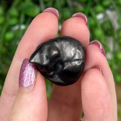 Silver Sheen Obsidian Small Sleeping Cat (W256) (W254) (W253) (W252) (W255) (W249) (W257) (W251)